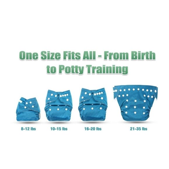 Adjustable Reusable Cloth Diapers 6 Pack W/Bamboo Inserts From Birth to Training - Picture 2 of 10